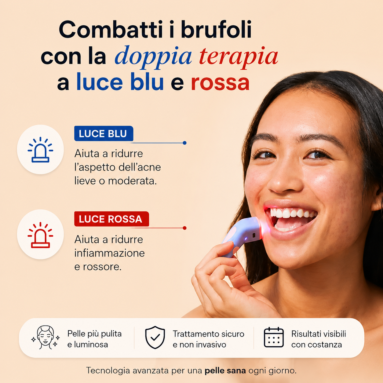 VELYA - Terapia Led 2 in 1 per ridurre visivamente l'acne